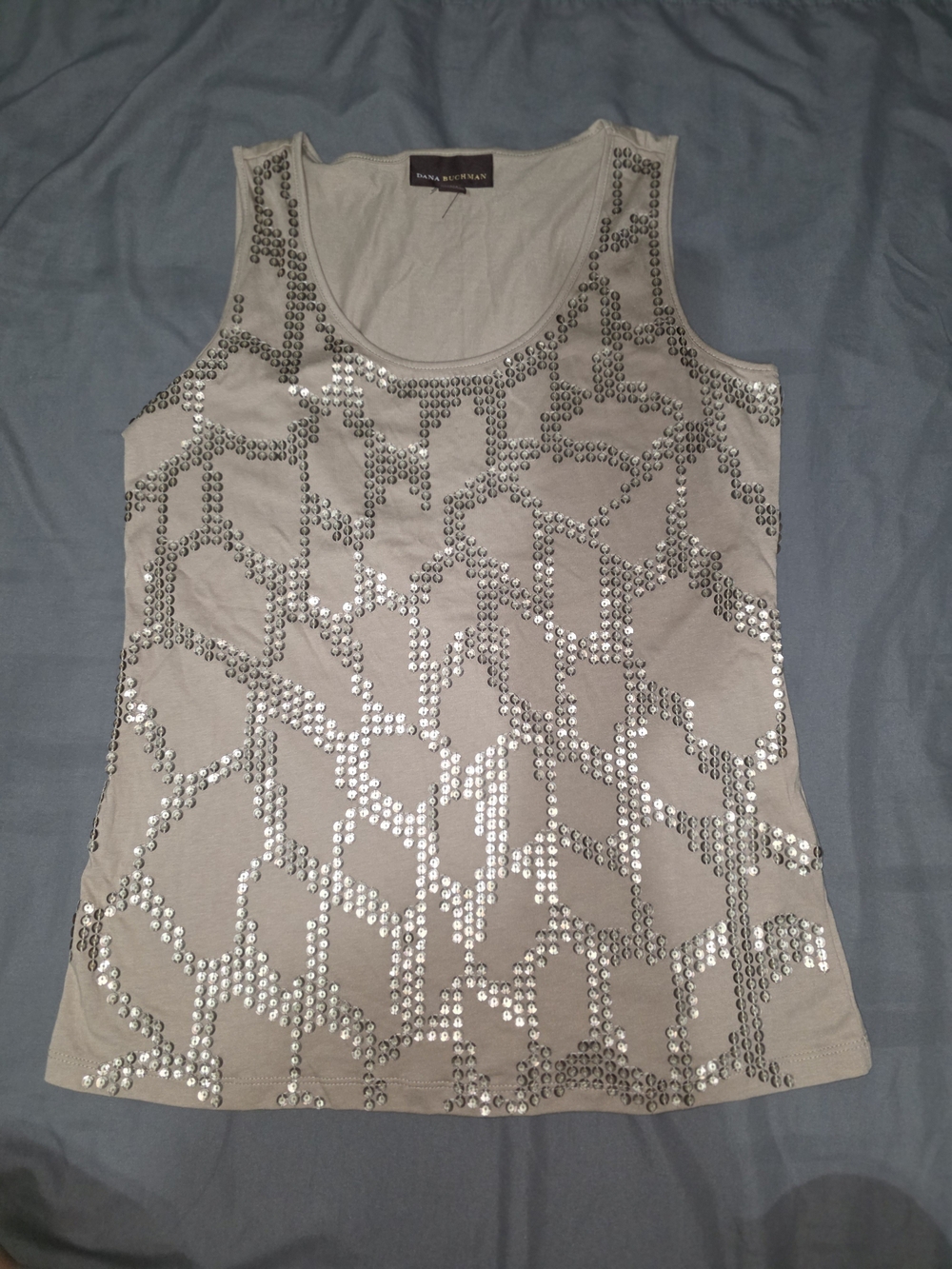 Dana Buchman Silver-Sequin Beige Tank Top